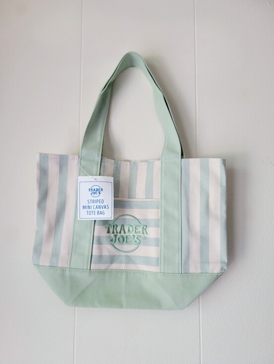 Trader Joe'S Handbags - Trader Joe's Mint Green Striped Mini Canvas Tote Bag